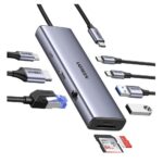 Vention 8-in-1 USB-C Docking Station Gray – 4K HDMI, 3x USB 3.0, Gigabit RJ45 Ethernet, SD/TF Card Reader & 100W PD Charging Adapter