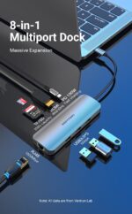 Vention 8-in-1 USB-C Docking Station Gray – 4K HDMI, 3x USB 3.0, Gigabit RJ45 Ethernet, SD/TF Card Reader & 100W PD Charging Adapter - Image 2