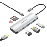 Vention 7-in-1 USB-C Docking Station – 4K HDMI, 3x USB 3.0, SD/TF Card Reader, 100W PD Charging Type-C Hub for MacBook, iPad, Laptop