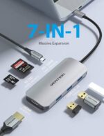 Vention 7-in-1 USB-C Docking Station – 4K HDMI, 3x USB 3.0, SD/TF Card Reader, 100W PD Charging Type-C Hub for MacBook, iPad, Laptop - Image 2